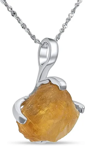 Vista 22 de Collar de cadena con colgante de piedra preciosa natural en bruto con oro blanco sobre plata de ley 925, piedra natal delicado regalo solitario