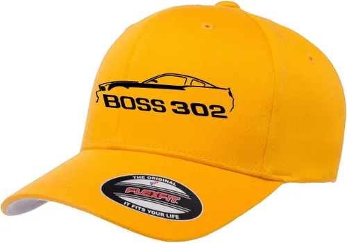 Vista 10 de 2012 2013 Ford Boss 302 Mustang Classic Car Outline Design Flexfit 6277 Gorra de béisbol atlética cabida Negro