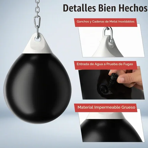 Vista 4 de GYMAX Saco de boxeo, bolsa de agua con inyector de agua y accesorios para colgar, bolsa de boxeo plegable resistente para gimnasio en casa,