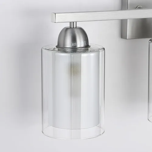 Vista 7 de Mecgirn Lámpara de tocador de baño de acero inoxidable sobre el espejo, 3 lámparas de baño de níquel cepillado con vidrio de leche y pantallas