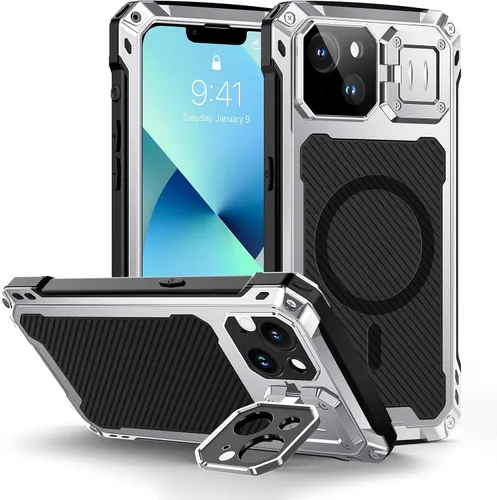 Vista 19 de Lanhiem Funda de metal para iPhone 13 con funda de cámara y soporte [compatible con MagSafe] [Soporte integrado] [Protección de grado militar] Funda