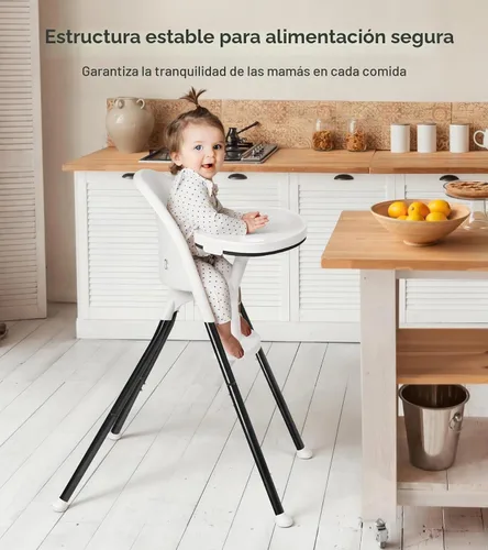 Vista 5 de Mallify Silla alta plegable, silla alta portátil para bebé que ahorra espacio con doble bandeja extraíble, moderna silla convertible para bebés