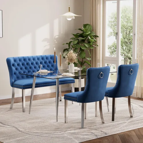 Vista 104 de Baysitone Juego de mesa de comedor de cristal de 51 pulgadas para 4, juego de 5 piezas de comedor moderno, mesa de cocina rectangular de vidrio