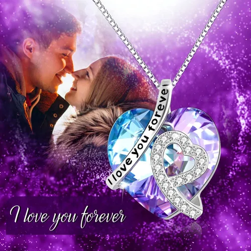 Vista 5 de AOBOCO Collar de corazón de plata de ley con colgante de corazón de cristal, joyería de cristal "I Love You Forever", regalos para mujer
