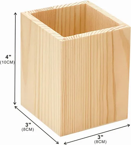 Vista 3 de Cregugua Paquete de 6 portalápices de madera sin terminar para manualidades caseras (3 x 3 x 4 pulgadas)