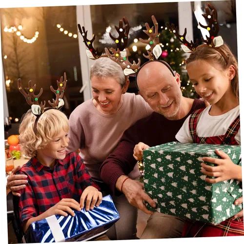 Vista 5 de Amosfun 2 diademas de Navidad con cuernos de reno de Navidad, diadema de cuernos de ciervo, diadema de orejas de reno de Navidad para accesorios