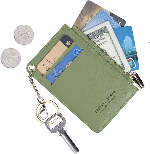 Vista 20 de Carteras pequeñas para mujer, tarjetero de piel delgado, cartera de monedas con llavero