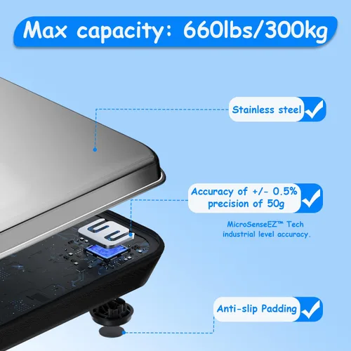 Vista 3 de Báscula resistente extra ancha para peso corporal, báscula bariátrica 661.4 lbs/660 Lb Plataforma ancha y grande, pantalla digital externa fácil