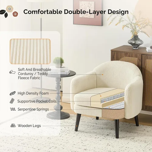 Vista 3 de VINGLI Sillón de Acento Moderno Tipo Barril de 30.3" de Ancho con Reposabrazos Track, Patas de Madera Sólida, Cómoda Silla Club Tapizada, Sofá