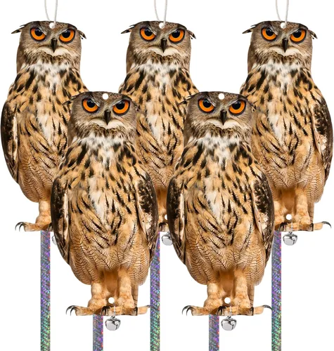 Vista 9 de Búho para mantener alejados a los pájaros, paquete de 3 búhos espantapájaros búho falso, decoración colgante reflectante para ahuyentar pájaros