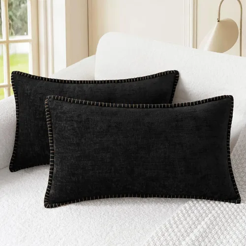 Vista 43 de CaliTime - Juego de 2 fundas de almohada decorativas de 16 x 16 pulgadas, con costuras en los bordes de hilo de algodón, chenilla suave teñida