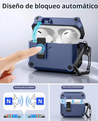 Vista 3 de TiMOVO Funda rígida para Airpods Pro 3 (2025) con clip de bloqueo seguro azul+negro