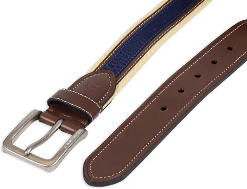 Vista 4 de Tommy Hilfiger - Cinturón de tela con incrustaciones de cinta para hombre, con hebilla de un solo diente