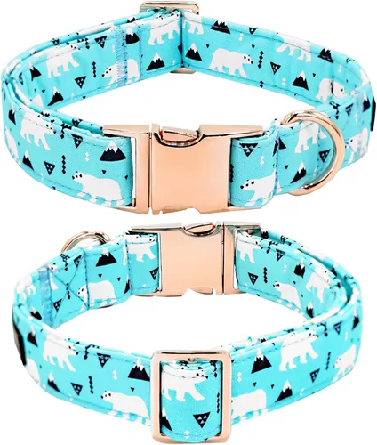 Vista 4 de Collar de perro con lazo para perro, diseño de oso azul, collar para mascotas, lindo pajarita, collares suaves para perros con hebilla de metal