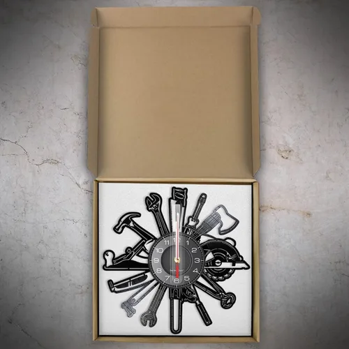 Vista 4 de Reloj de pared de 11.8 in para coche, herramientas de garaje, disco de vinilo, reloj de pared, servicio mecánico, herramienta de reparación, reloj