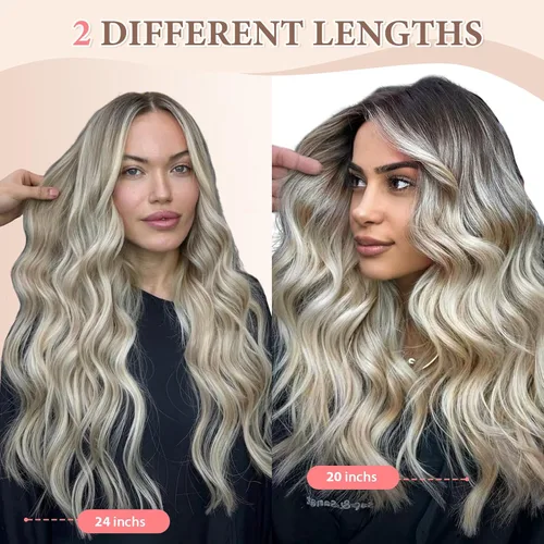 Vista 6 de Fliace Extensiones de cabello con clip, 6 piezas de extensiones onduladas, cabello espeso rubio ceniza, extensiones de cabello que se mezclan bien