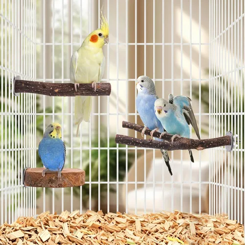 Vista 8 de Juego de 8 perchas para pájaros de madera de manzana natural, accesorios para jaula de pájaros, soporte de madera para loros, ramas de madera dura