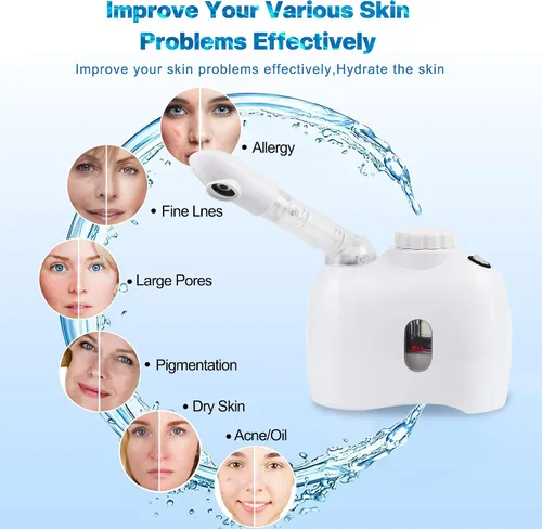 Vista 3 de YOKYAK Vaporizador facial Mister facial portátil con brazo extensible, niebla facial con rociador de mesa giratoria de 360 grados, vaporizador