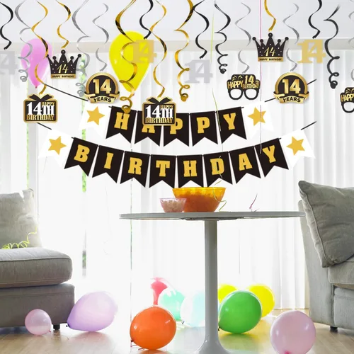 Vista 7 de LINGTEER - Set de banderines de decoración para cumpleaños