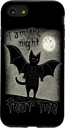 Vista 13 de Funda para iPhone 15 I Am The Night Fear Me Cute Black Cat Bat Punk Goth Grunge