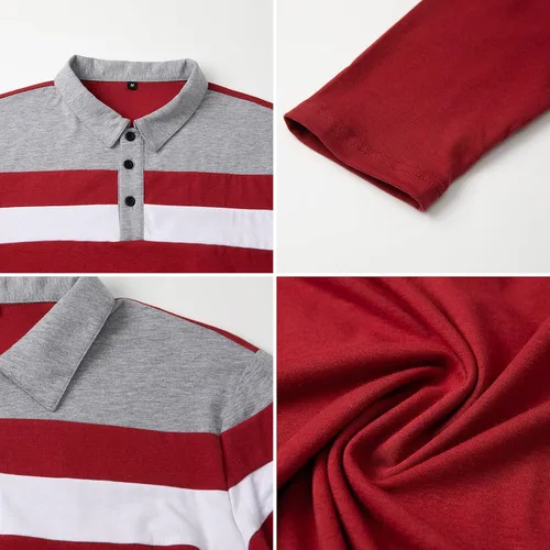 Vista 6 de NAVEKULL Camisas polo de manga larga para hombre, camisa casual de algodón, ajustada, camisa con cuello de retazos