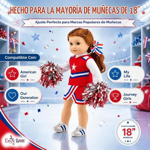 Vista 6 de Conjunto de 7 piezas de muñeca de 18 pulgadas con pompones, zapatos