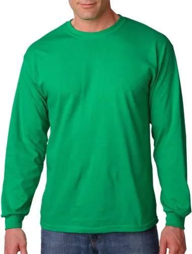 Vista 2 de Gildan - Camiseta de algodón y de manga larga para hombre, modelo G2400 (1) verde irlandés + (1) negro