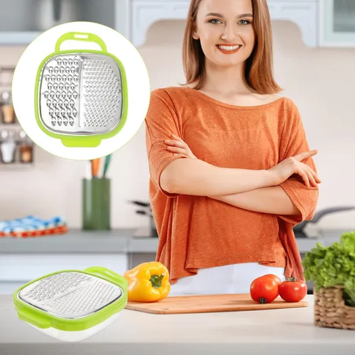 Vista 3 de BESTONZON Rallador de queso 2 en 1 para cocina con caja, rallador de verduras con recipiente de almacenamiento con mango