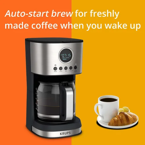 Vista 4 de Krups Essential Brew - Cafetera de goteo de acero inoxidable, 12 tazas de 99 vatios, control digital, filtro de café, sin goteo, apto