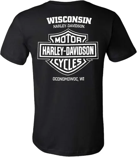 Vista 2 de Harley-Davidson Camiseta de algodón de manga corta con cuello redondo para hombre, color negro sólido