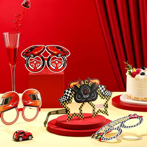 Vista 4 de Eersida 24 lentes de sol de carreras con temática de autos de carreras, accesorios para fotos, suministros y recuerdos para fiestas de carreras