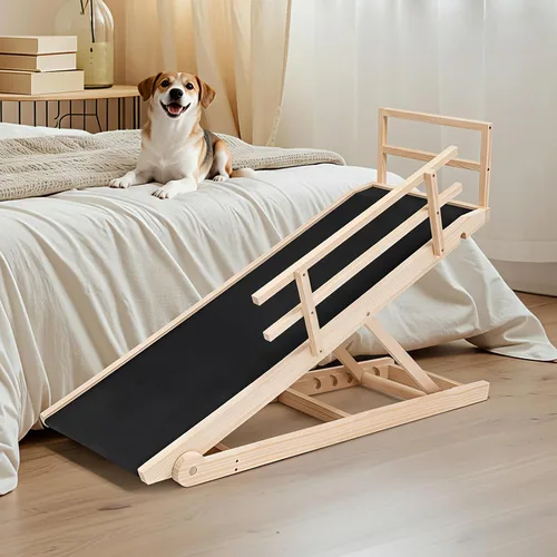 Vista 11 de SLSY Rampa para perros para cama, sofá y SUV, rampa plegable ajustable mejorada para mascotas con alfombrilla de goma antideslizante, 45.2 pulgadas