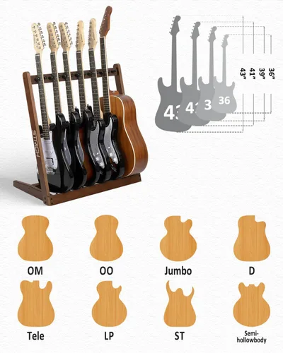 Vista 8 de SMT-10 - Soporte de madera para guitarras múltiples guitarras, soporte para 4 guitarras acústicas o 6 guitarras eléctricas y bajos, pantalla
