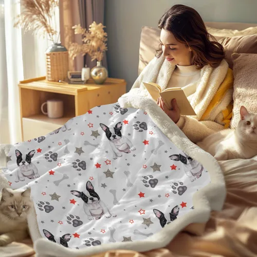 Vista 3 de Sleepwish Manta de forro polar sherpa de Bulldog francés para el sofá, súper suave y linda, manta de felpa para niños amantes de los perros, bebé
