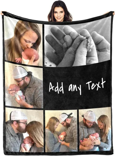 Vista 13 de Manta personalizada con fotos, manta personalizada con fotos para parejas, papá, mamá, niños, perros, amigos, cumpleaños, boda, Navidad, Año Nuevo