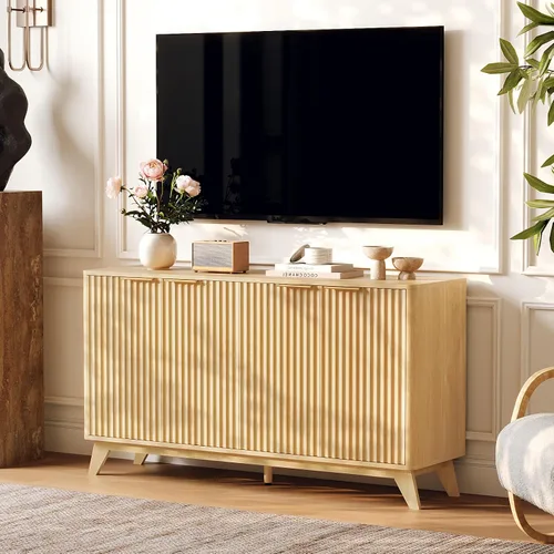 Vista 6 de VINGLI Moderno soporte de TV para televisores de 65 pulgadas, centro de entretenimiento de madera de 55 pulgadas con estantes ajustables, soporte