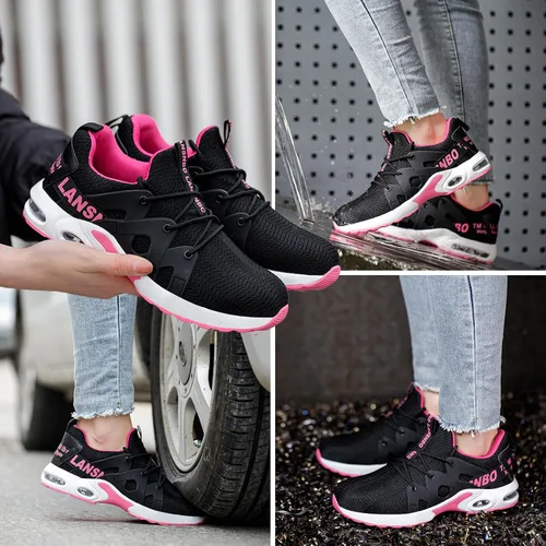 Vista 6 de LANSNBO Zapatos de punta de acero para mujer, zapatos de trabajo de seguridad indestructibles, con amortiguación de aire, ligeros, transpirables