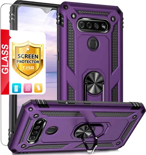 Vista 10 de TJS - Funda para teléfono LG K51, funda para teléfono LG Q51, funda para teléfono LG Reflect (negro) with Tempered Glass Screen Protector Metal