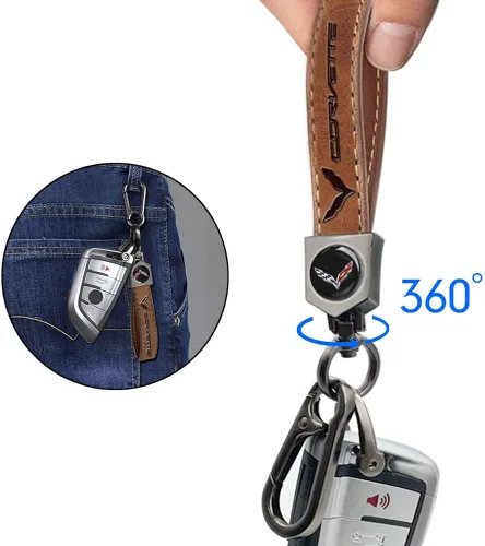 Vista 5 de KIKKS Llavero de cuero genuino para Corvette, llavero de acero inoxidable para mujeres y hombres, regalo familiar, Cuero-corv-ete-bn