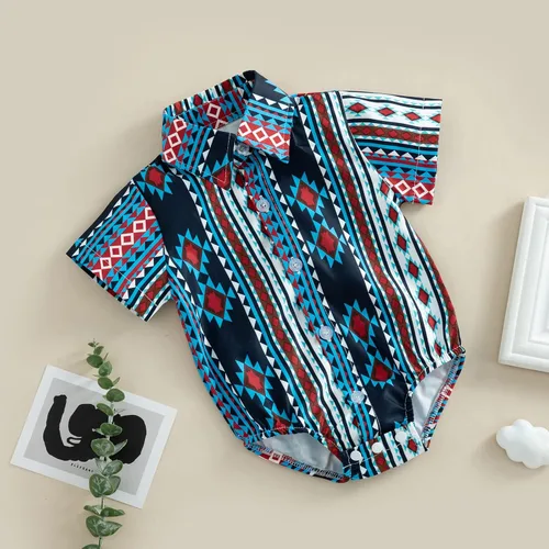 Vista 2 de BULINGNA Mameluco de manga corta con botones para bebé, ropa occidental para caballero