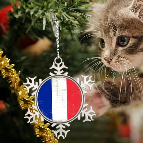 Vista 6 de Adornos de copo de nieve con la bandera nacional de Francia, adornos de árbol de Navidad de Francia, recuerdo de la ciudad del país, adornos