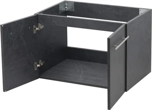 Vista 4 de Juego de lavabo flotante para montaje en pared, color gris pizarra oscura, fregadero de cerámica para encimera de piedra plana blanca, 24 pulgadas