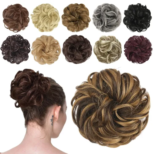 Vista 27 de FESHFEN Pieza de Cabello de Moño Desordenado - Extensiones de Coleteros de Moño de Cabello Ondulado Rizado Elástico Postizos Sintéticos para Mujeres