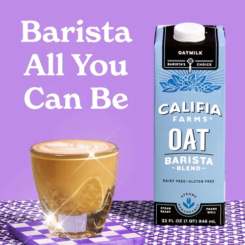 Vista 2 de Califia Farms - Mezcla de leche de avena para barista, 32 fl oz, sin lácteos, vegana, a base de plantas, sin gluten, sin transgénicos, espumador