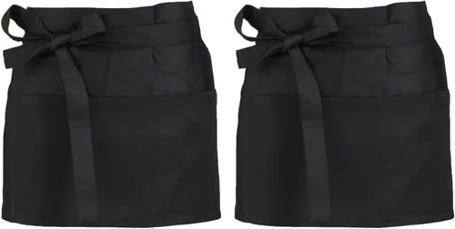 Vista 8 de Delantales de servidor, tamaño grande, 3 bolsillos, delantal de media cintura en color negro para mujeres y hombres