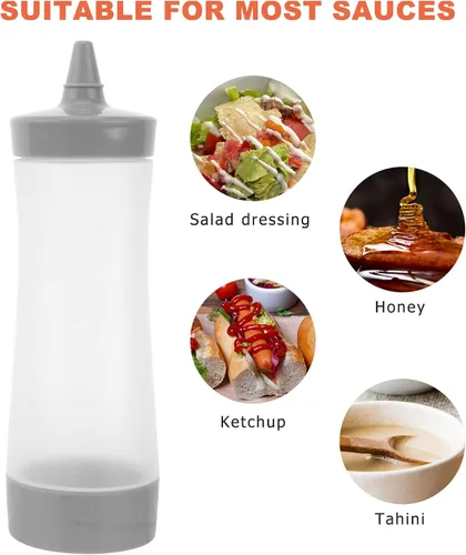 Vista 2 de UPKOCH 3 botellas de plástico para condimentos de chorro para salsa de tomate y mostaza, recipientes para condimentos de cocina (gris)