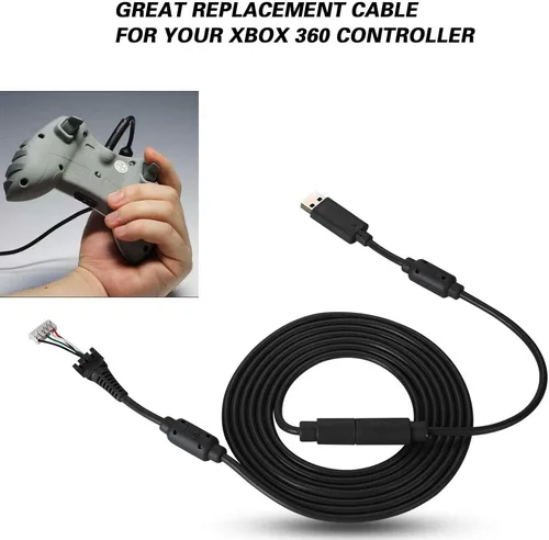 Vista 4 de Cable de repuesto USB de 5 pines para gamepad de 8.2 pies con adaptador separable para Xbox 360, cable de repuesto para controlador Xbox 360, cable