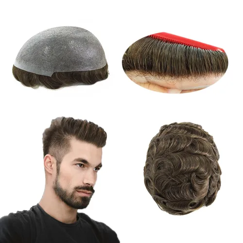 Vista 9 de HAIR NATURE Toupee para hombres, sistemas de reemplazo de cabello humano, 0.001 in piel ultra fina V-looped Jet Black piezas de cabello 8x10#1
