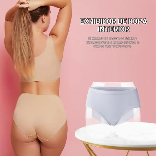 Vista 8 de Soporte de exhibición de pantaletas, estante de exhibición de ropa interior transparente, modelo de cadera para presentación de ventana de tienda