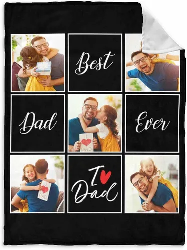 Vista 33 de InterestPrint Manta personalizada para papá de parte de hija e hijo, manta de cama personalizada con el texto "Best Dad Ever" con Love You Daddy, 7